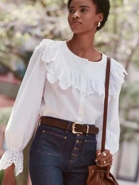 Loft Eyelet White Blouse Large